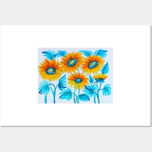 Sunflowers Field Watercolor Painting Posters and Art